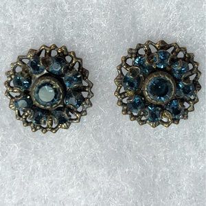 Kenny Ma vintage style blue crystals earrings. Pierced post style.